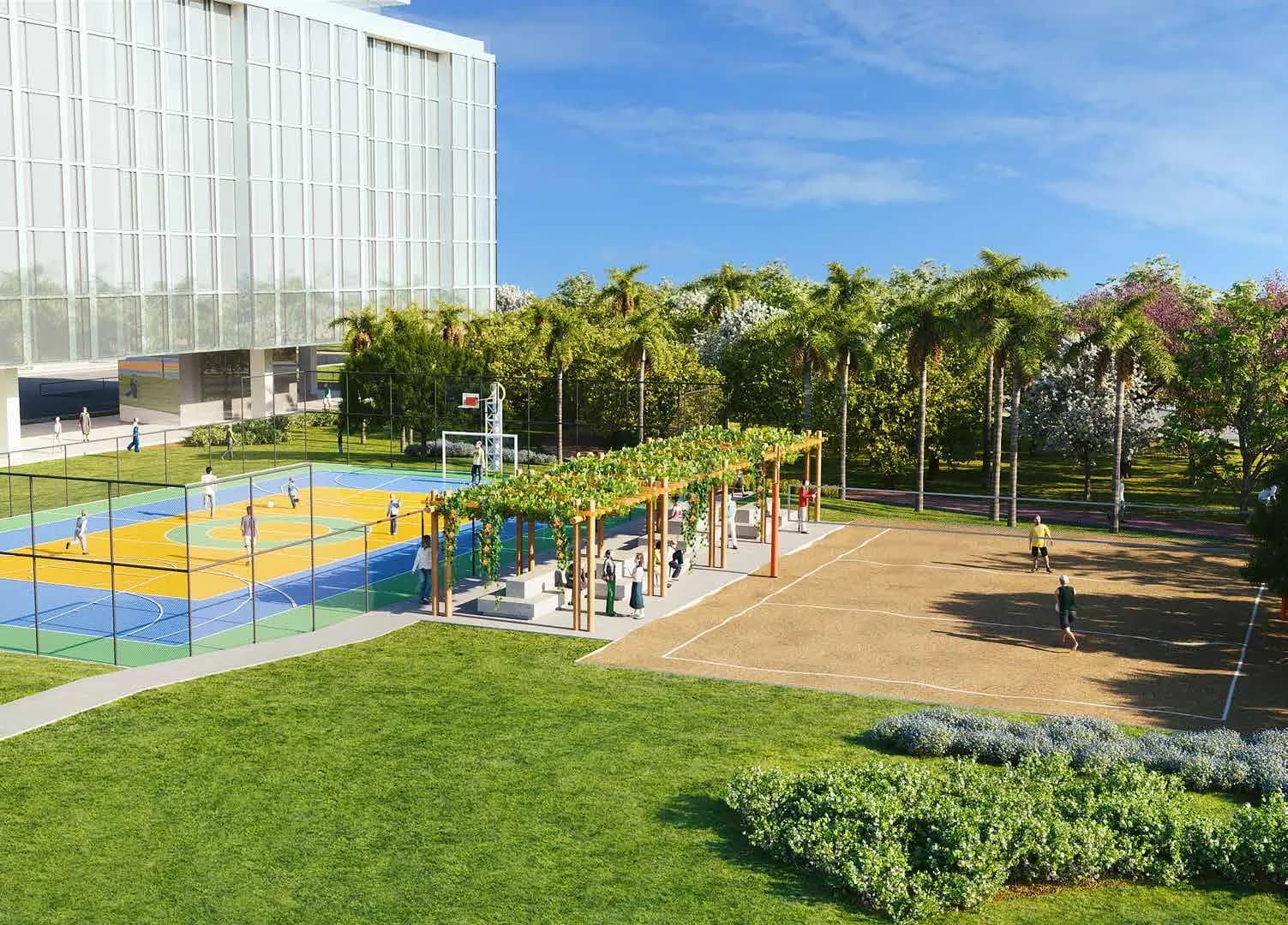 Quadras esportivas e área de lazer pública